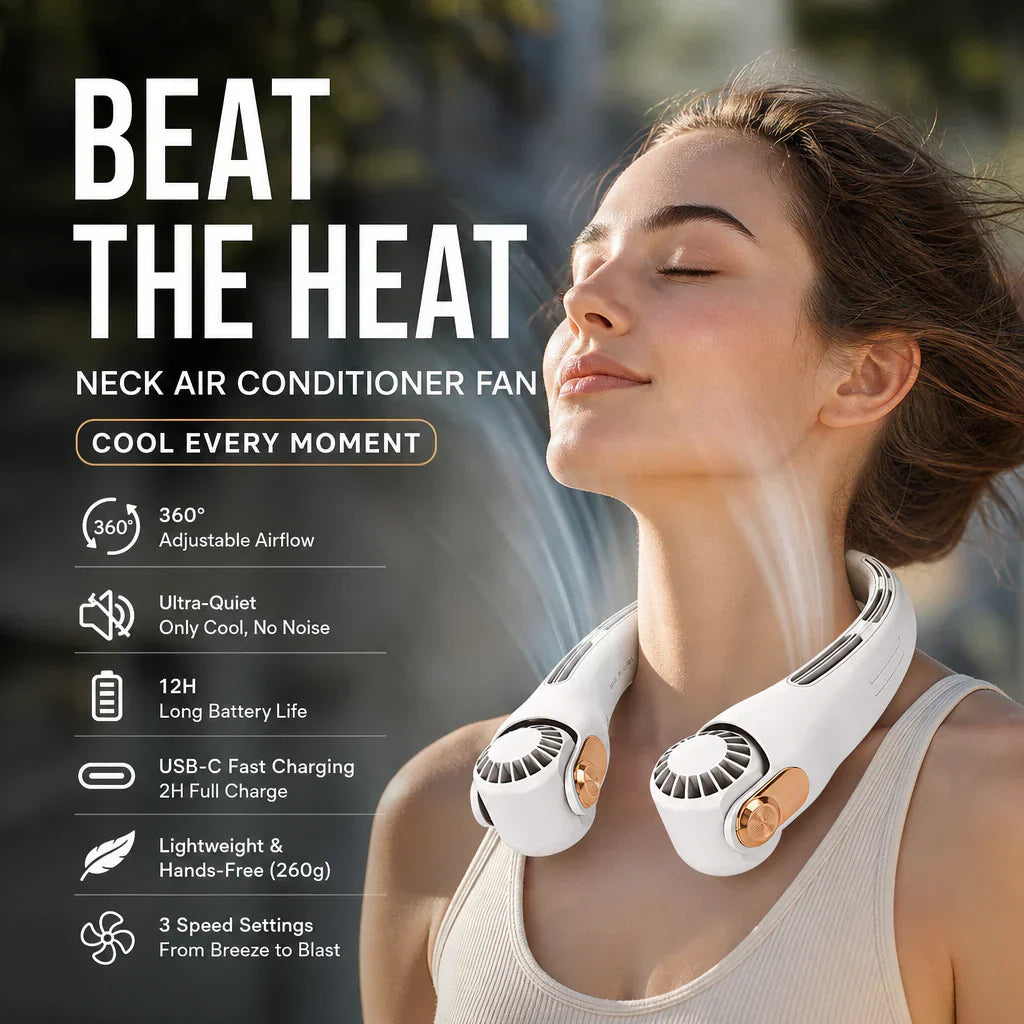 🍈2026 Portable Neck Fan,🍃💨 50% OFF! 360° rotating, 3 speeds. Hands‑free cooling,  4000mAh USB Rechargeable.