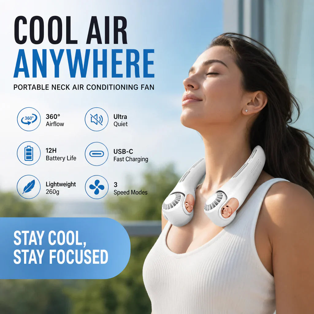 🍈2026 Portable Neck Fan,🍃💨 50% OFF! 360° rotating, 3 speeds. Hands‑free cooling,  4000mAh USB Rechargeable.