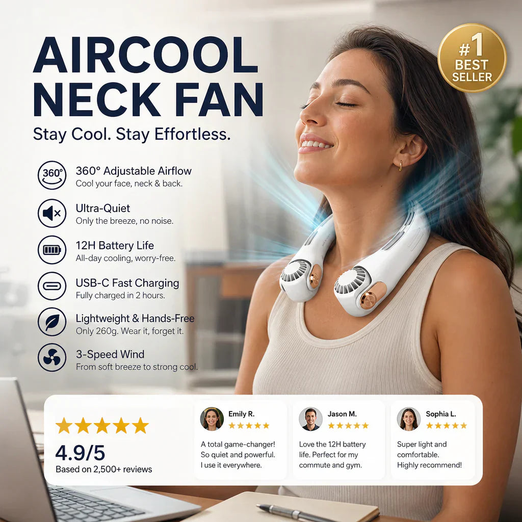 🍈2026 Portable Neck Fan,🍃💨 50% OFF! 360° rotating, 3 speeds. Hands‑free cooling,  4000mAh USB Rechargeable.