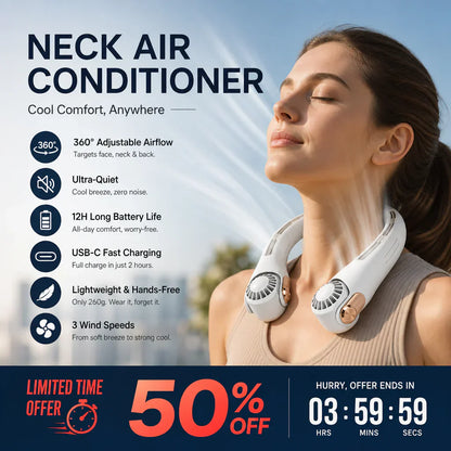 🍈2026 Portable Neck Fan,🍃💨 50% OFF! 360° rotating, 3 speeds. Hands‑free cooling,  4000mAh USB Rechargeable.